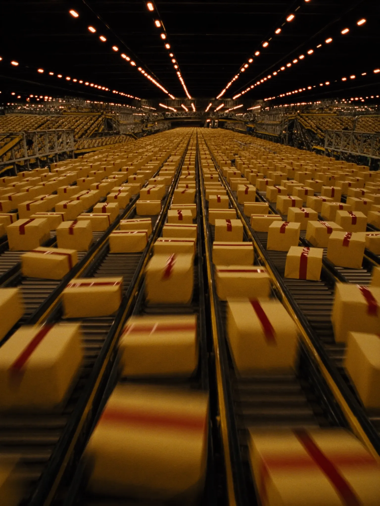 Parcels on a sorting conveyor