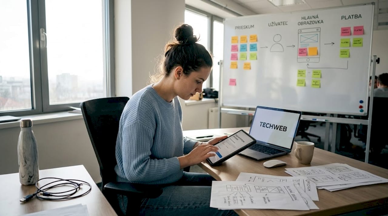 UX dizajnér si prechádza návrh aplikácie a hodnotí jeho použiteľnosť.