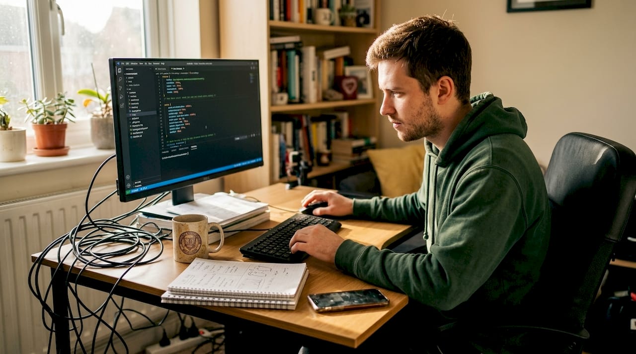 Web developer kontroluje technický stav webstránky