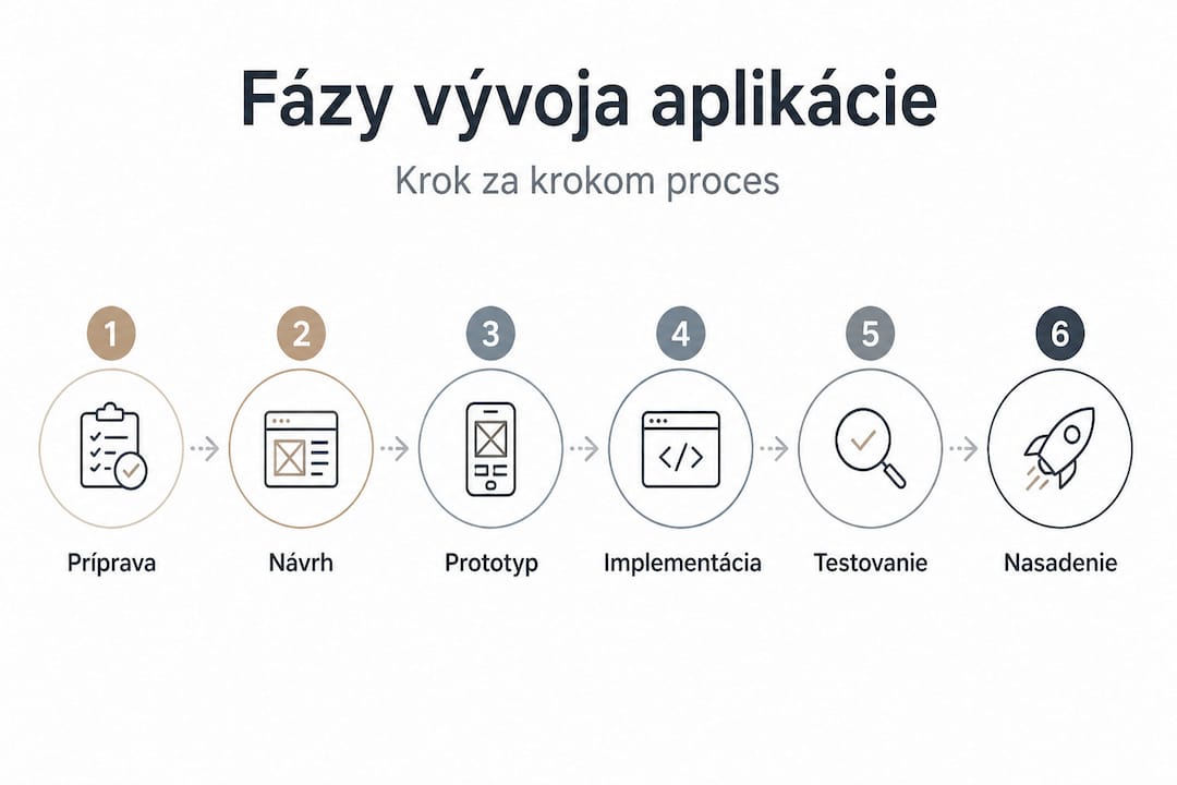 Prehľadová grafika: šesť kľúčových krokov pri vývoji mobilnej aplikácie