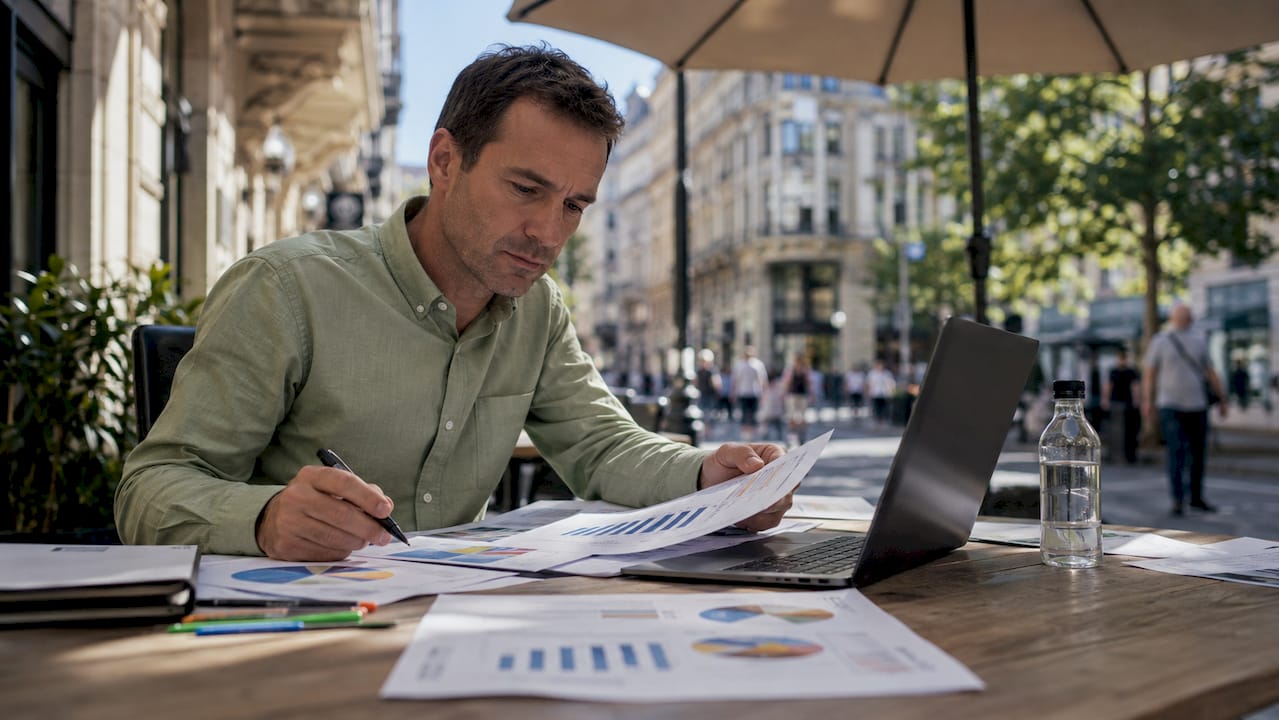 Analytik si prezerá výsledky webovej analytiky a vyhodnocuje dáta o návštevnosti stránky.