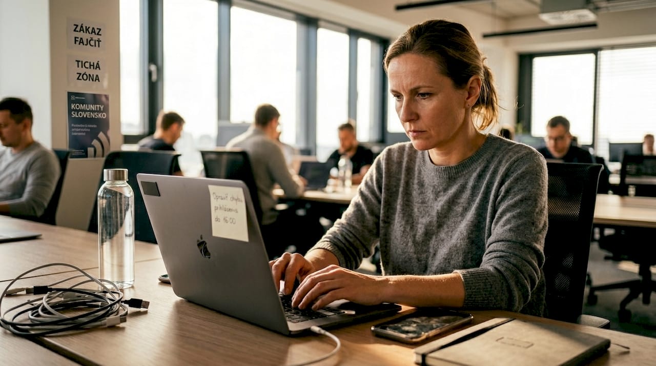 Vývojár rieši chybu v hybridnej aplikácii priamo vo svojej kancelárii.