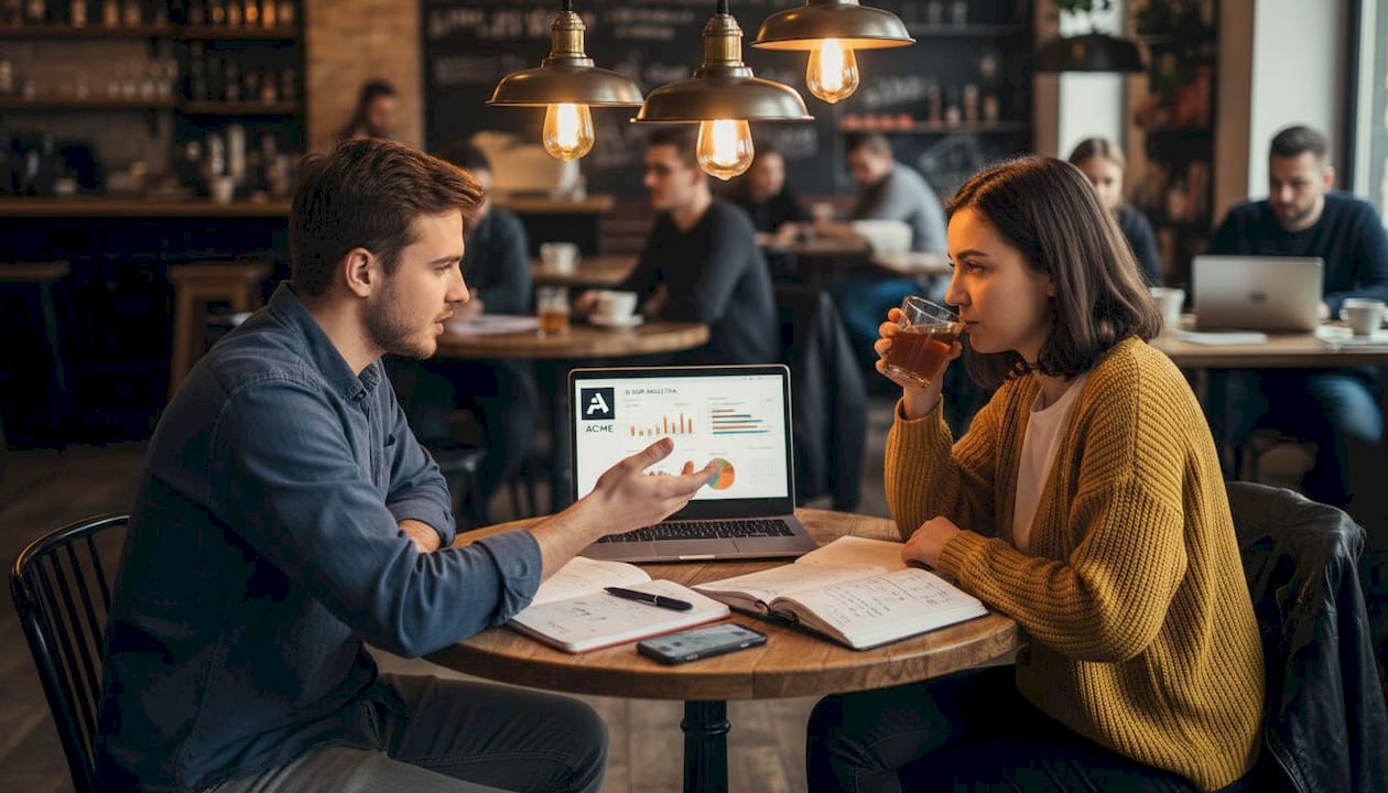 Kolegovia pri káve živo debatujú o online podnikaní.