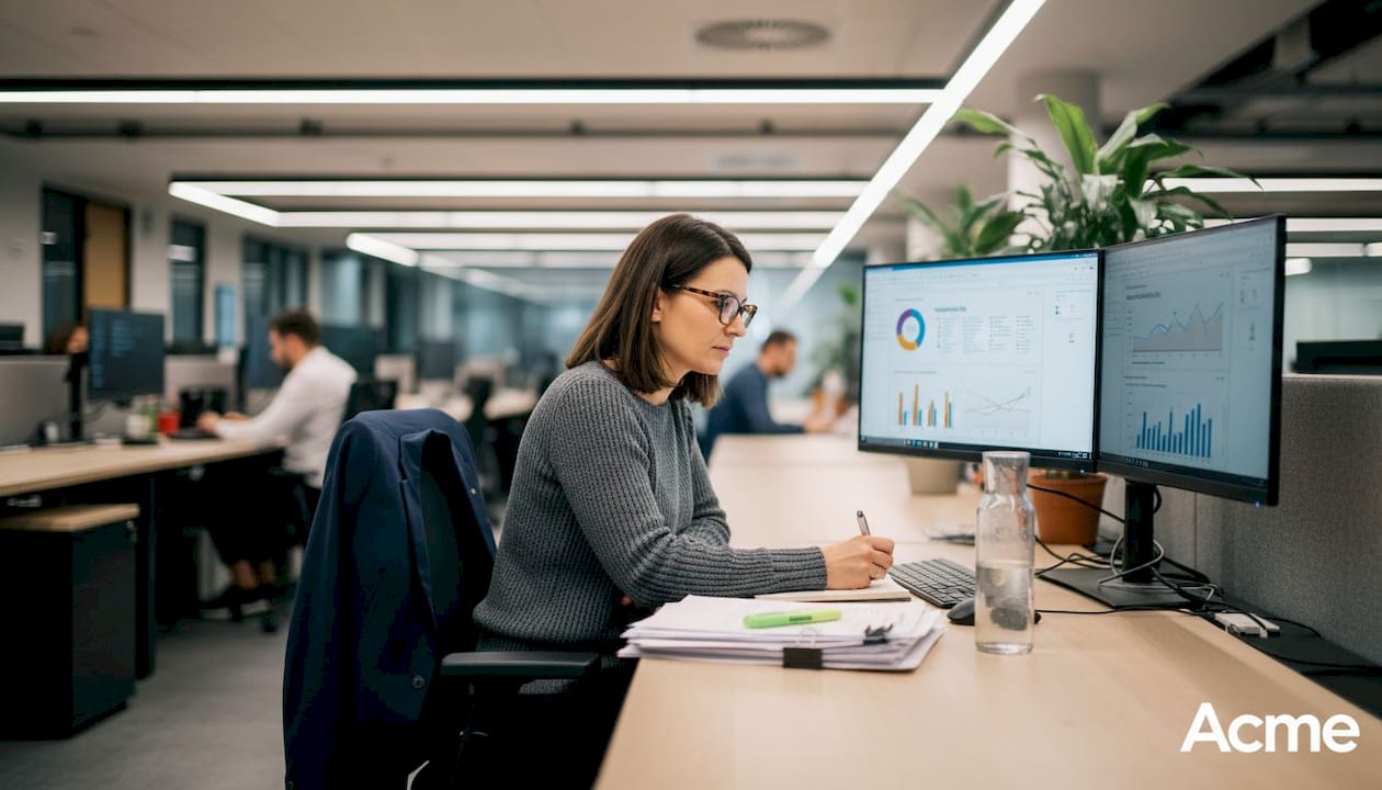 Žena sleduje výkon webovej aplikácie a analyzuje dôležité štatistiky.