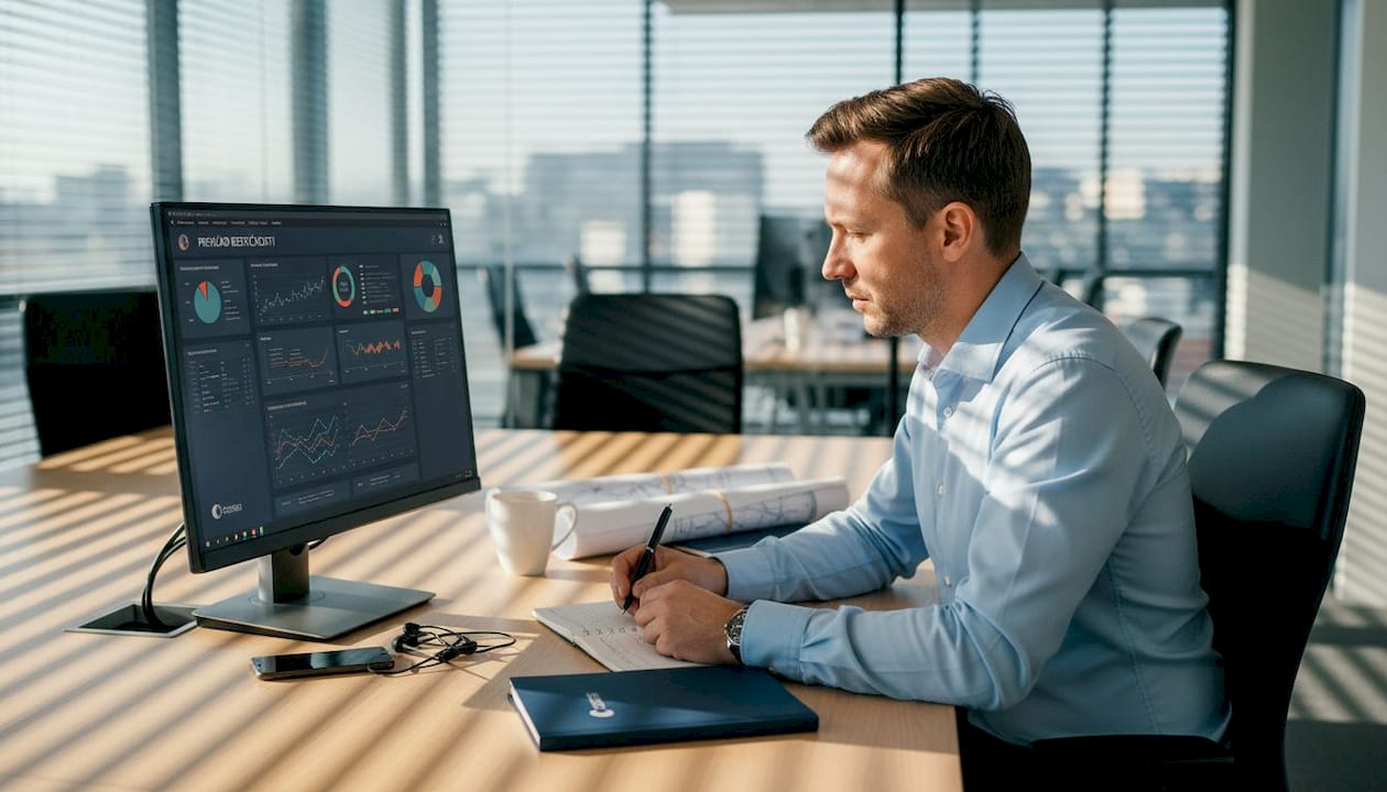 IT manažér si prechádza výsledky bezpečnostného auditu webu