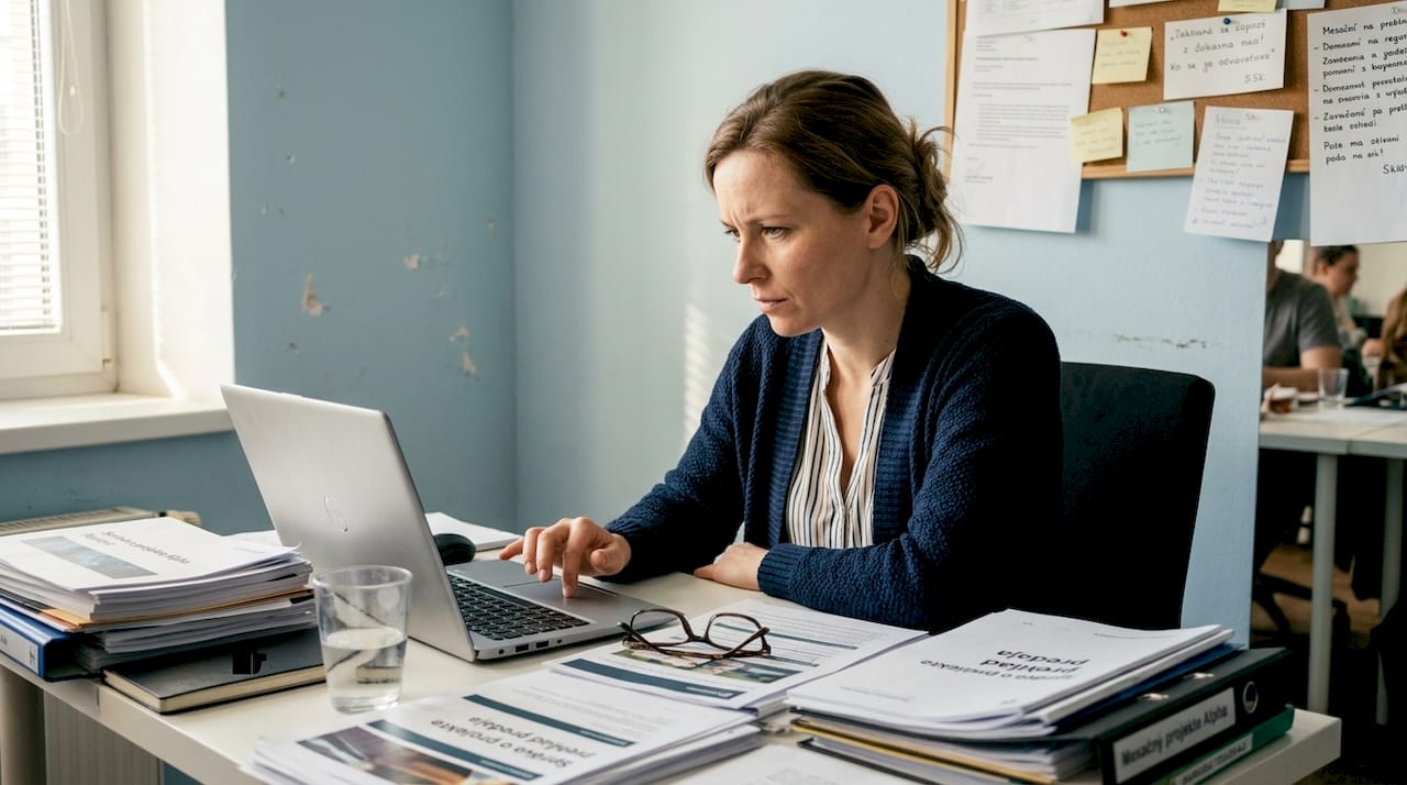 Zamestnanec váha, či má otvoriť podozrivý e-mail, ktorý mu prišiel do firemnej schránky.