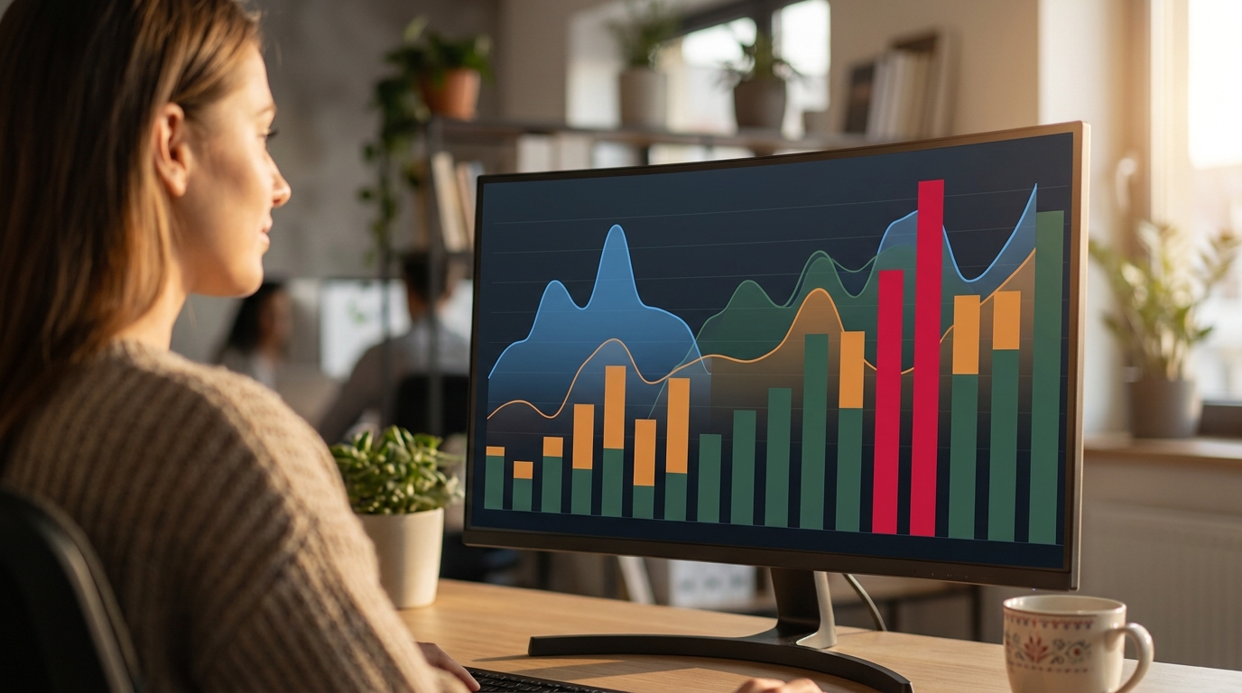 Analytik sleduje GA4 dashboard — výsledky po implementácii TechWeb