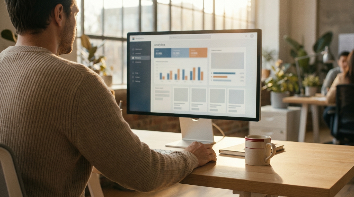 Vývojár sleduje Kibana dashboard s metrikami Elasticsearch v slovenskom e-shope
